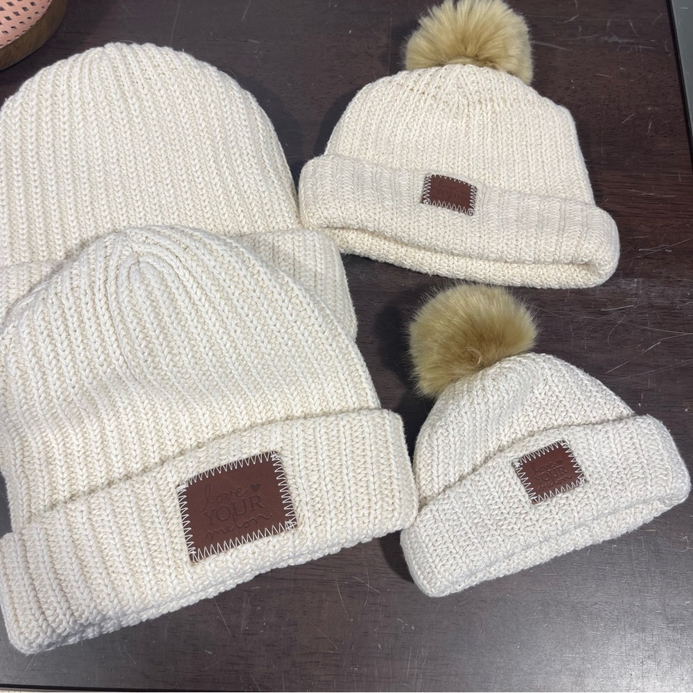Love your melon  Cream Knit Beanie with pompom